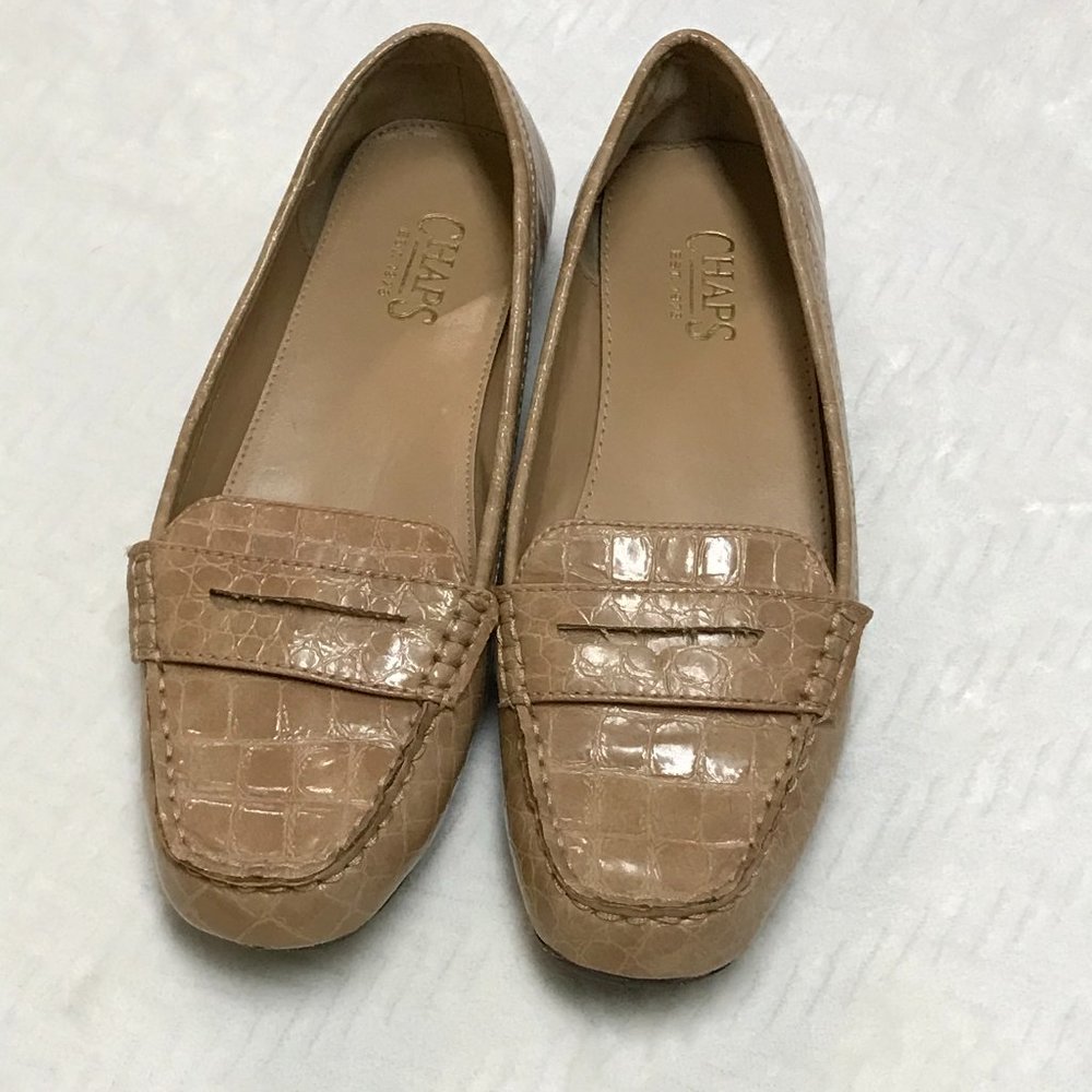 Chaps Ginger Croc Embossed Patent Penny Loafers Tan Women’s Size 10B
